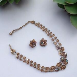 VTG two-strand brown aurora glass crystal necklace set